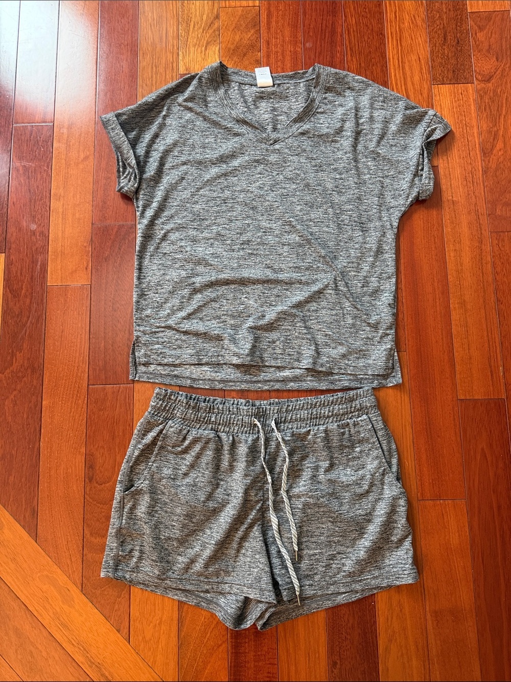 Heather Gray V-Neck Short Sleeve Tee and Shorts Set